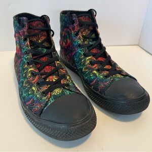 Raad High Top Shoes Sneakers Black w Rose Multicolor Print Men’s 11 Women’s 12.5